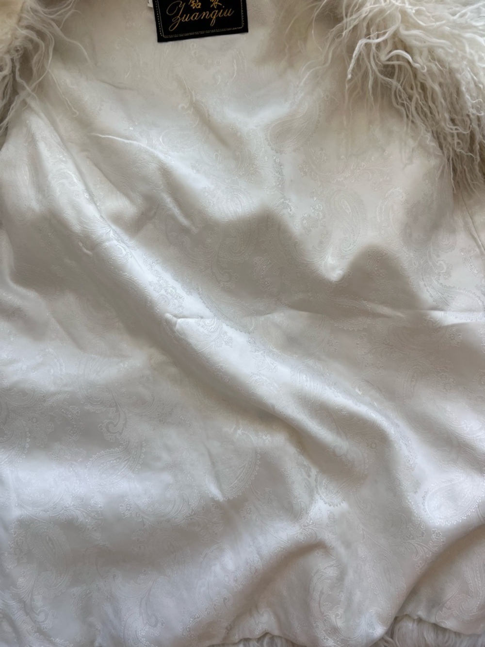 Cream White Mongolian Lamb Fur Vest Plush Shaggy Tibetan Lamb Boho Paisley S-M - Picture 8 of 9
